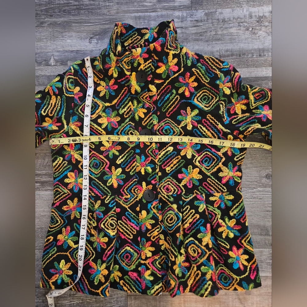 🩵💛Damee Inc Size S Multicolor Floral Swing Jacket Bell Sleeves❤️🩷 - Picture 3 of 9